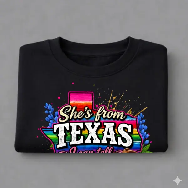 She's From Texas T-Shirt, Gift For Fan, For Women & Men, Full Size Full Color.