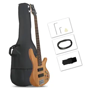 GLARRY 4-String Electric Bass Guitar Kit, Beginner Full Size Right Hand Instrument, Black, with Gig Bag, Strap, Picks, and Cable for Beginner