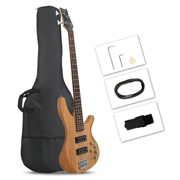 GLARRY 4-String Electric Bass Guitar Kit - Full Size Right-Hand Beginner Instrument, Black, with Gig Bag, Strap, Picks, Cable