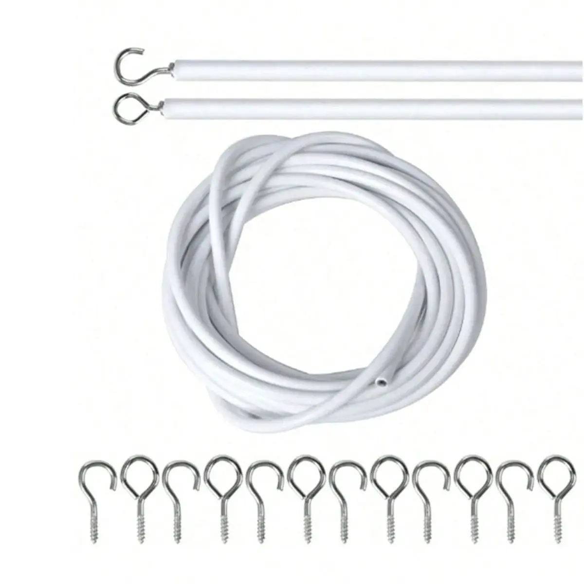 Curtain Line, 2m/5m/10m Plastic Coated Rope, 6 Screw Holes & Hooks, Ideal for Curtains, Bath Rugs, Rods, Curtain Rods for Windows