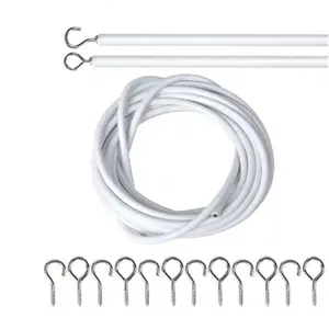 Curtain Line, 2m/5m/10m Plastic Coated Rope, 6 Screw Holes & Hooks, Ideal for Curtains, Bath Rugs, Rods