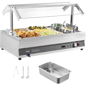 VEVOR Electric Soup Warmer, Three 7.4QT Stainless Steel Round Pot 86185F Adjustable Temp, 1200W Commercial Bain Marie with Anti - dry Burn and Reset Button, Soup Station for Restaurant, Buffet, Silver