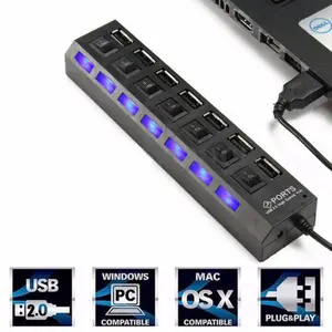 Multi 7 Port USB HUB Harging Station Dock Phone Wall Charger Home Desktop Led Laptop Adapter