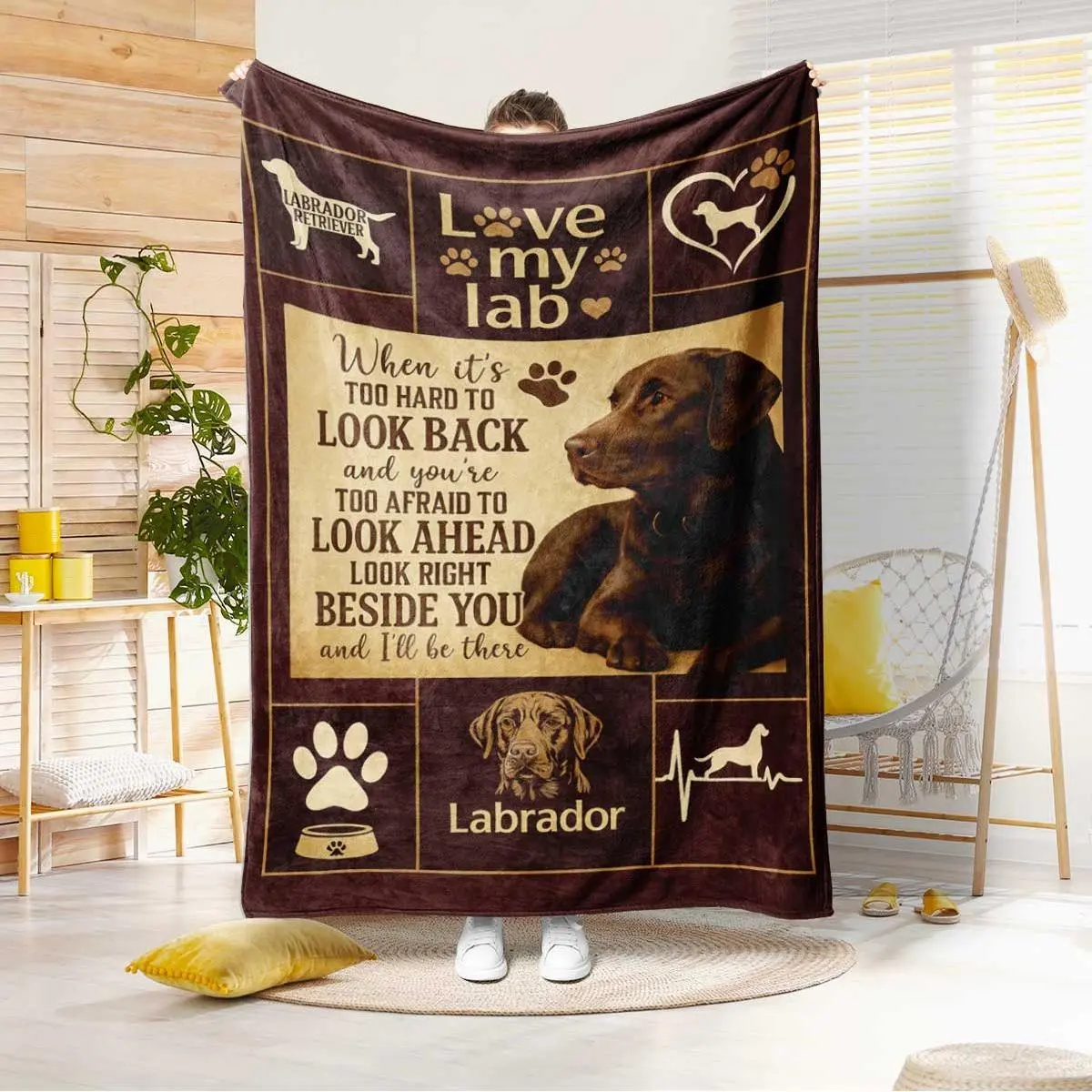 Labrador Dog Pattern Blanket, Soft Comfortable Throw Blanket, Air-conditioned Room Blanket, Warm Nap Blanket for Home Office Travel, Slogan Print Blanket