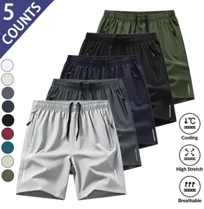 Echo Attire Men’s Summer Athletic Shorts, 5-Pack — drawstring waist, zippered pockets, solid color shorts; breathable and comfortable athletic shorts suitable for outdoor activities and everyday casual wear.