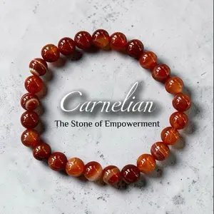 Carnelian 8mm Beaded Stretch Bracelet Natural Red Orange Stone Jewelry for Elegant Daily Wear