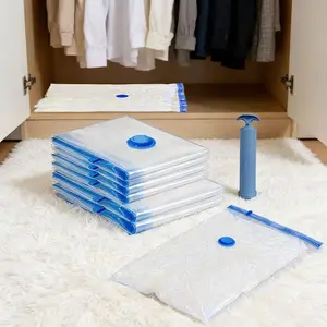 7-piece travel clothes organizer storage bag set (including 4 small ones + 2 large ones + 1 pump) ultra space-saving sealed bag. Suitable for travel storage and home storage. Thick material, suitable for organizing in wardrobes and travel cases. Reusable
