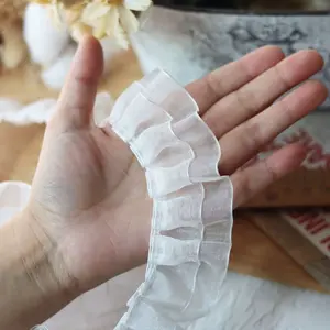 Pleated Ruffle DIY Dress Lace Trim, 1 Yard 4cm Width Double Layer Design, Ideal for Sewing & Embellishments