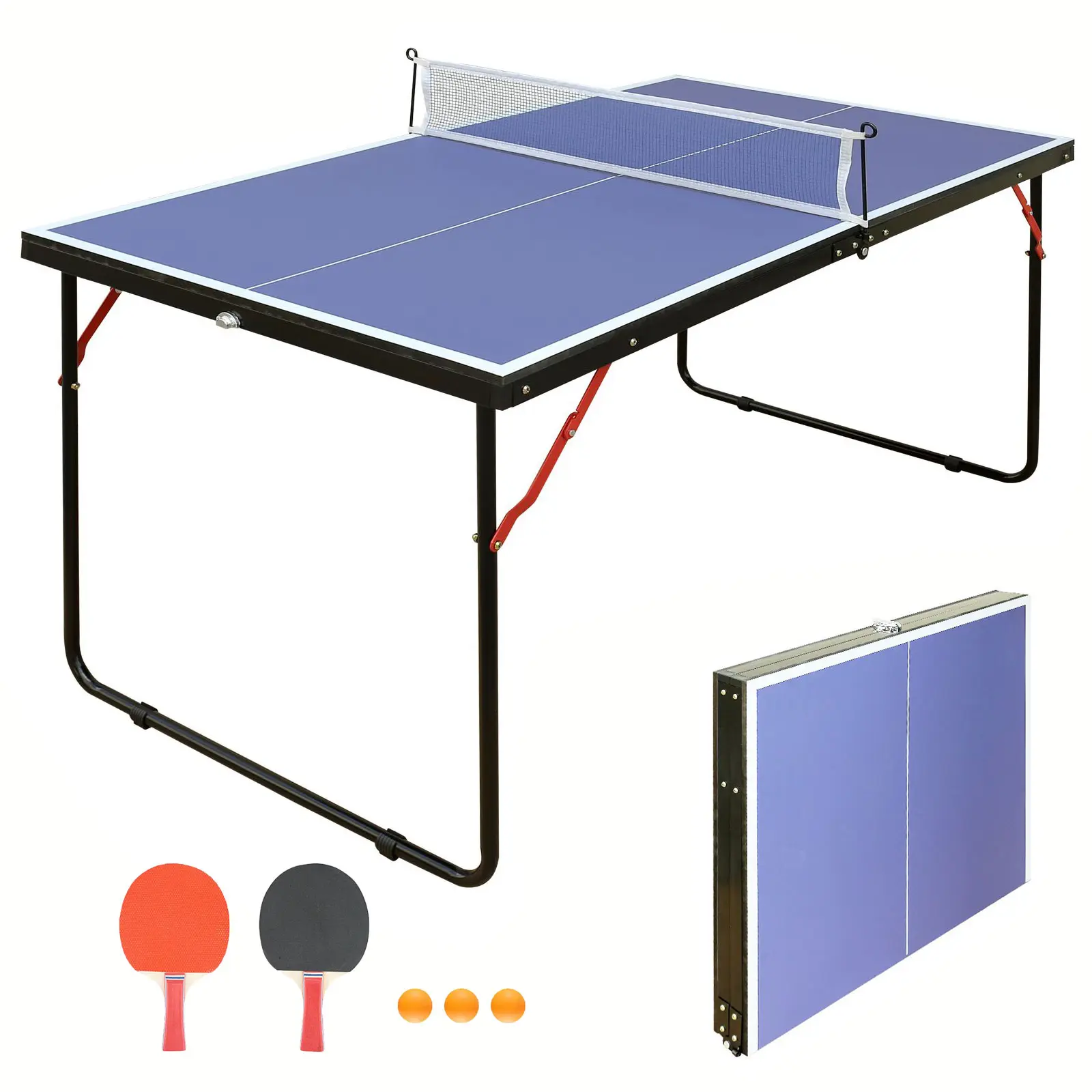 Professional Ping Pong Table Foldable & Portable 4.5FT Table Tennis Table Set for Indoor & Outdoor Games with Net & 2 Table Tennis Paddles and 3 Balls