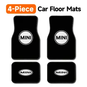 4-Piece MINI Cooper Car Floor Mats, Universal Fit All Weather Heavy Duty Automotive Floor Liners, Black Anti-Slip Stain Resistant Durable Carpets with White MINI Emblem Graphic, Easy to Clean Front & Rear Foot Mats for Most Cars, SUVs, Trucks & Sedan