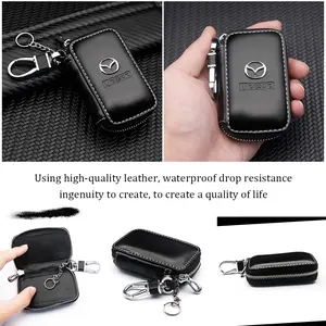 Mazda Car Keychain Wallet, Leather Key Holder, Car Key Accessory, Car Key Protector, Small Storage Bag, Fits Car Keys & Multiple Keys, Zipper Closure, Includes Key Ring