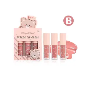 Cute Cartoon Bear Lip Gloss Set, 3 Counts Moisturizing Glossy Lip Glaze Stick Set, Plumping Lip Oil for All Occasions Makeup Girls Women, Christmas Gift