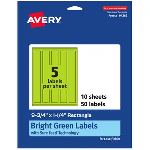 Avery Bright Green Paper Labels, 9.75" x 1.25" Rectangle
