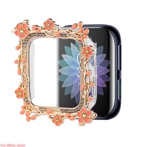 Floral Vine Rhinestone Inlaid PC Watch Case, Cross-Border Stylish Cover Compatible With Apple Watch All Series, Shiny Protective Accessory For Daily And Party Wear (No watch)
