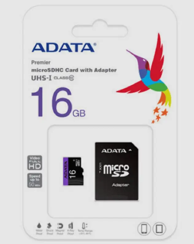 ADATA 16GB microSDHC Class 10 Memory Card with Adaptor ADATA 16GB microSDHC Class 10 Memory Card with Adaptor