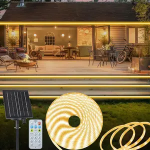 echosari Solar LED Strip Lights Outdoor, IP68 Fully Waterproof Strip Lights with Timer Remote Dim, Self-Adhesive Cuttable Light Strip for Fence Yard Garden Decor
