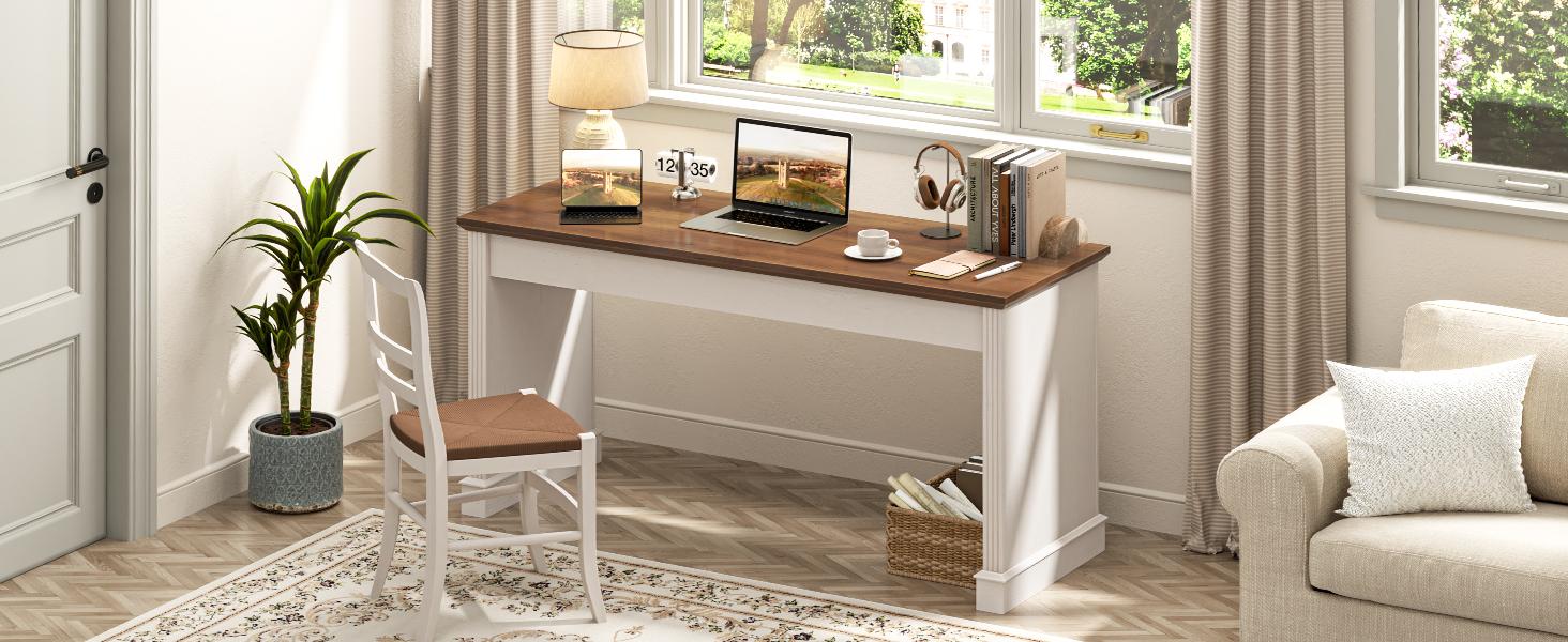 Vabches Farmhouse 59" Executive Simple Sturdy Computer Desk,Spacious Workstation for Home Office, Remote Work & Study,Pure Black