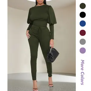 Women's Tow Piece Puff Sleeve Top and Jogger Pants Set Stylish Tracksuit for Casual Comfort High Waisted Leggings Sweatsuits