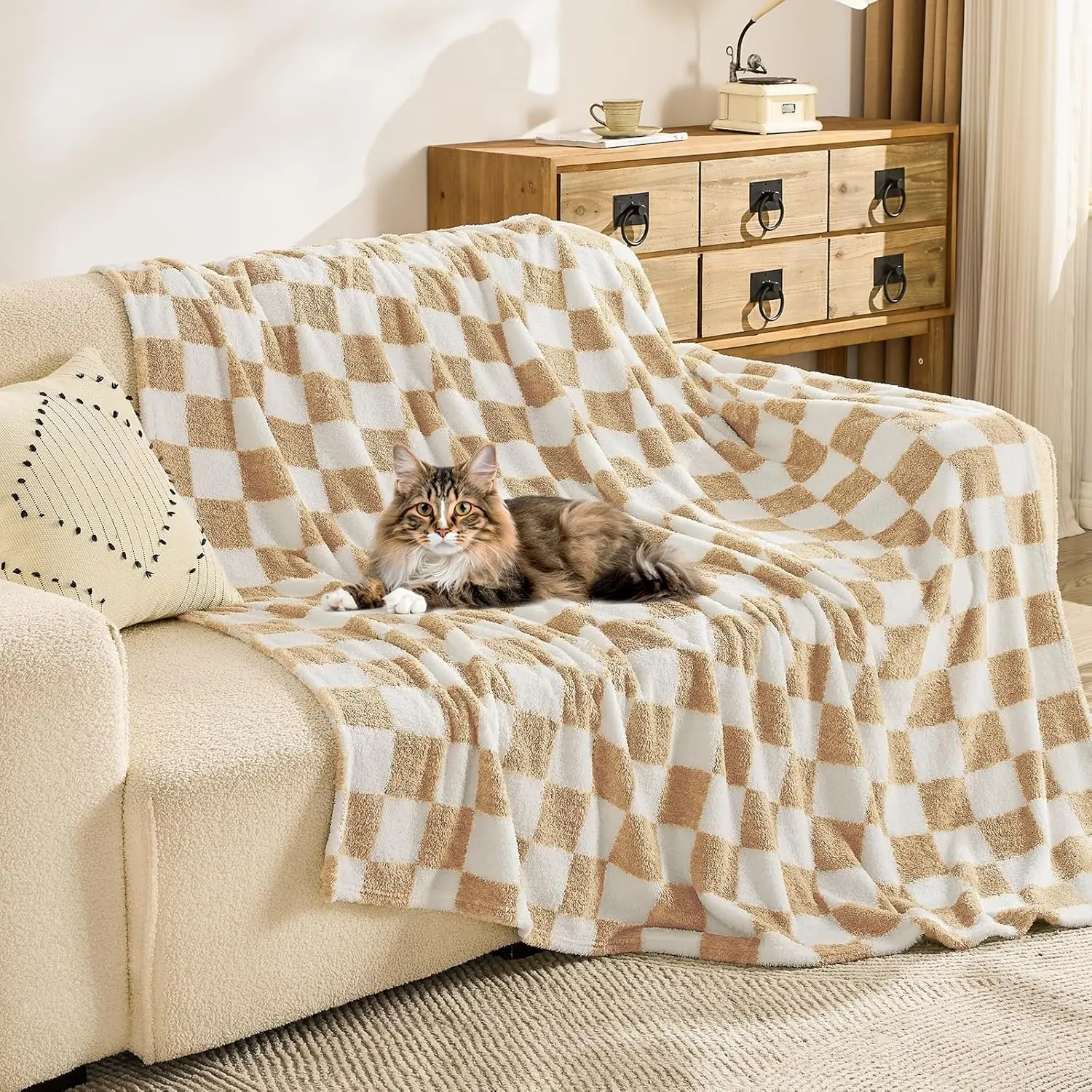 Checkered Throw Blanket, Sage Green Soft Cozy Fluffy Knitted Throw Blankets for Couch, Sofa, Bed, Chair, Warm Fuzzy Travel Picnic Lightweight Plaid Blanket, Giftable Blankets, Blanket Gifts, Soft Throws Blanket, Plaid Pattern Blanket