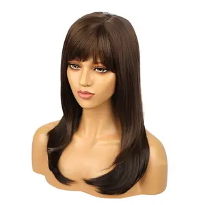 Yokoma 21.65in brown high-temperature fiber wig, suitable for women, natural fashion, synthetic wig
