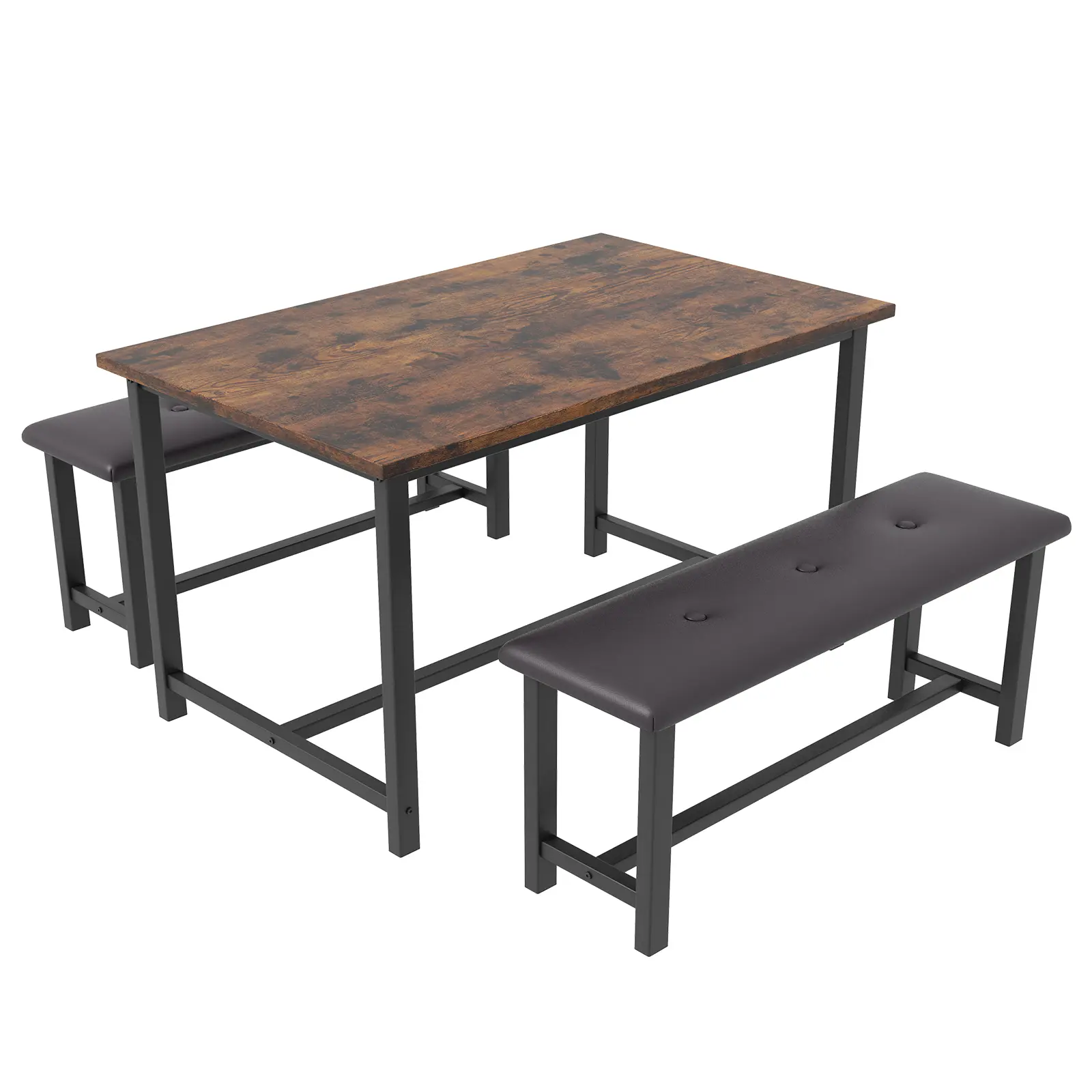 3 Piece Dining Table Set for 4, 44" Kitchen Table with 2 Benches, Wooden Rectangular Kitchen Table Set, Space Saving Breakfast Table