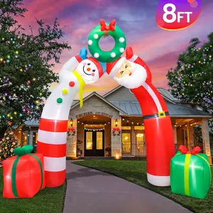 8FT Christmas Inflatables Archway, Santa Claus and Snowman Archway with LED Lights, Christmas Outdoor Blow up Yard Decoration, Xmas Party Arch Yard Lawn Winter Decor