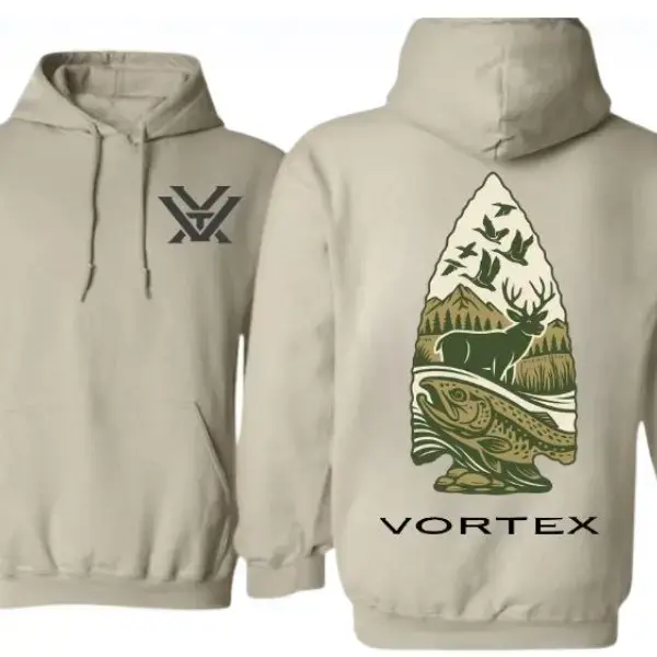 Men's Graphic Pullover Hoodie with Deer & Trout Print, Soft Long Sleeve Stylish Top for Outdoors and Casual Street Wear with Kangaroo Pocket, Apparel, Casual Ootd, Fabric, Outfit Inspiration, Clothes