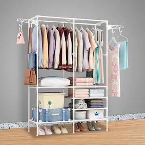 Metal Freestanding Multifunctional Wardrobe/Clothes Rack with Shelving for Garments and Shoes  clothing valet stand