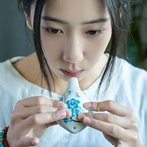 1 Pc 6 Hole Alto C Short Ocarina Random Color With Color Box Simple Music Sheet Lanyard Beginner Entry Level Instrument Hand Painted Floral Ceramic Wind Musical Toy Student Music Enlightenment