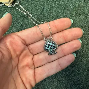 Blue checkered spade necklace