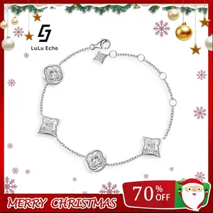 LuLuEcho 4.5ct Brilliant Four-Leaf Clover Lily Bulb Adjustable Bracelet Lab-Created Moissanite Bracelet S925 Sterling Silver Moissanite Jewelry Engagement Wedding Anniversary Perfect Gifts