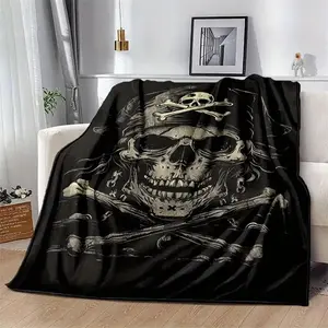 Pirate skull pattern soft polyester blanket - comfortable, warm, machine washable sofa, bed, picnic, travel blanket - rectangular, perfect for pets and holiday gifts