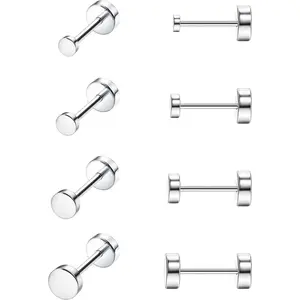 Titanium Earrings Set for  Ears 20 Gauge Pure Titanium Cartilage Earring Ball Cubic Zirconia G23  Flat  Earrings Studs