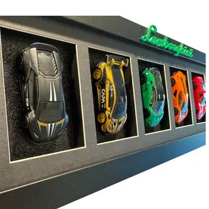 Lambo Hotwheels Display w/ Set of 6 Cars | Shelf Display or Wall Mount