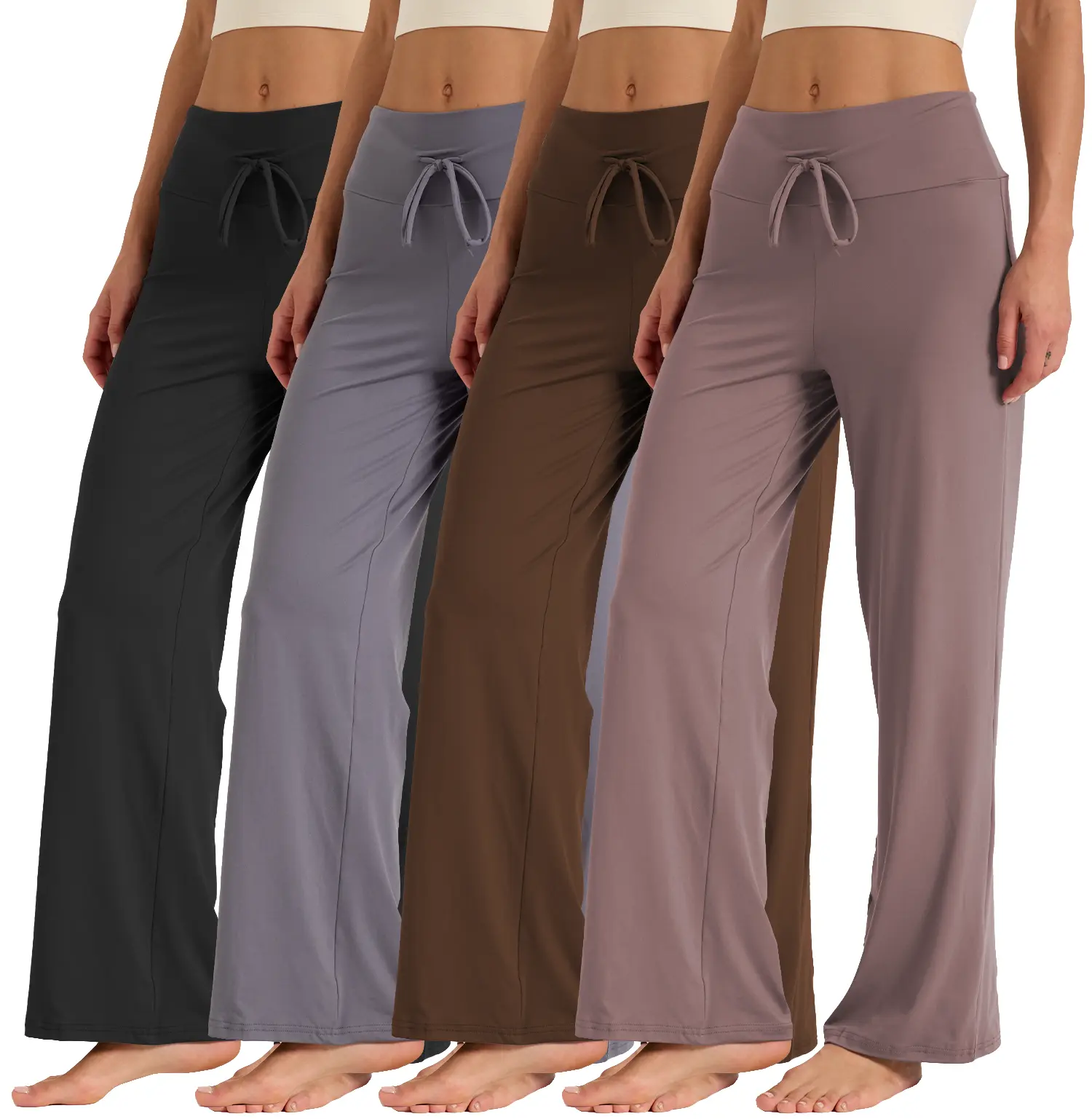 4 Pack Women's Wide Leg Pants - Soft High Waist Pajamas, Elastic Waistband Flowy Casual Palazzo Pants for Home, Travel & Daily Comfort