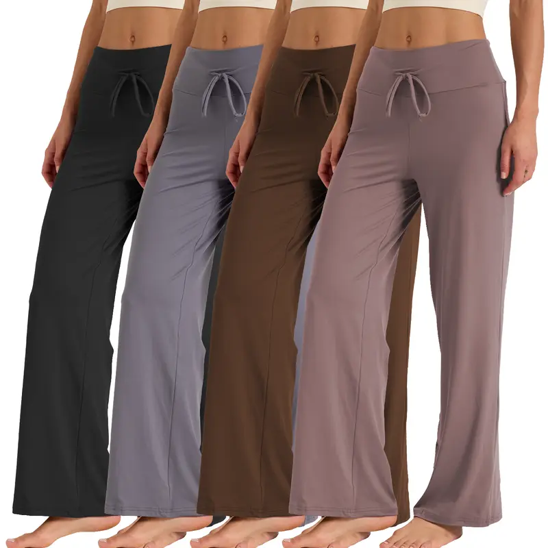 SKIDREAM Women's 4-Pack Wide Leg Pants - Soft High Waist Draped Chic Retro Pajamas with Elastic Waistband, Flowy Casual Palazzo Pants for Home Comfort, Ideal for Gifting & Back to School Party Outfits