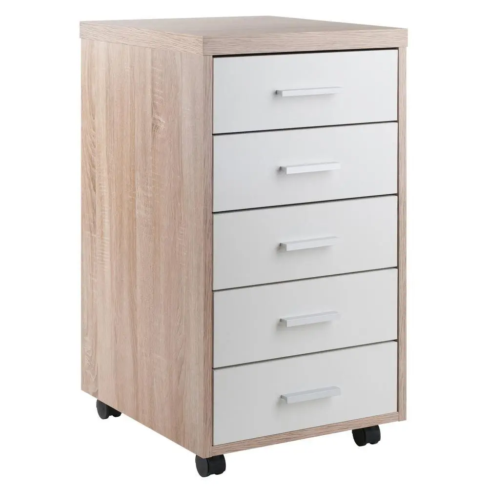 FurniFact Transitional Reclaimed & Composite Wood White 5-Drawer File Cabinet with Mobile Casters