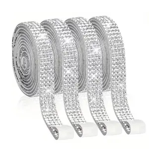 Self-Stick Crystal Rhinestone Diamond Sequins, Bling Rhinestone Sparkling Sticker Strips, Sparkle Sequins, Sparkly Rhinestone, 4 Rolls, Each Roll About 50 Cm Long