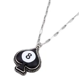 8 Ball Necklace - Black and White Design with Number 8 Emblem on Chain Streetwear Statement Jewelry Fashionable Jewelry Accessories