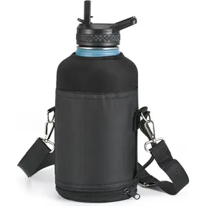 Water Bottle Holder Carrier Bag Crossbody with Adjustable  Strap, 64 128 oz  Water Bottle Sleeve Accessories for Biking Hiking Travelling Camping, Black