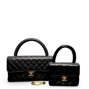 Pre-owned CHANEL Leather tote bags Quilted Parent And Child Kelly Set Lambskin Black (rb18)