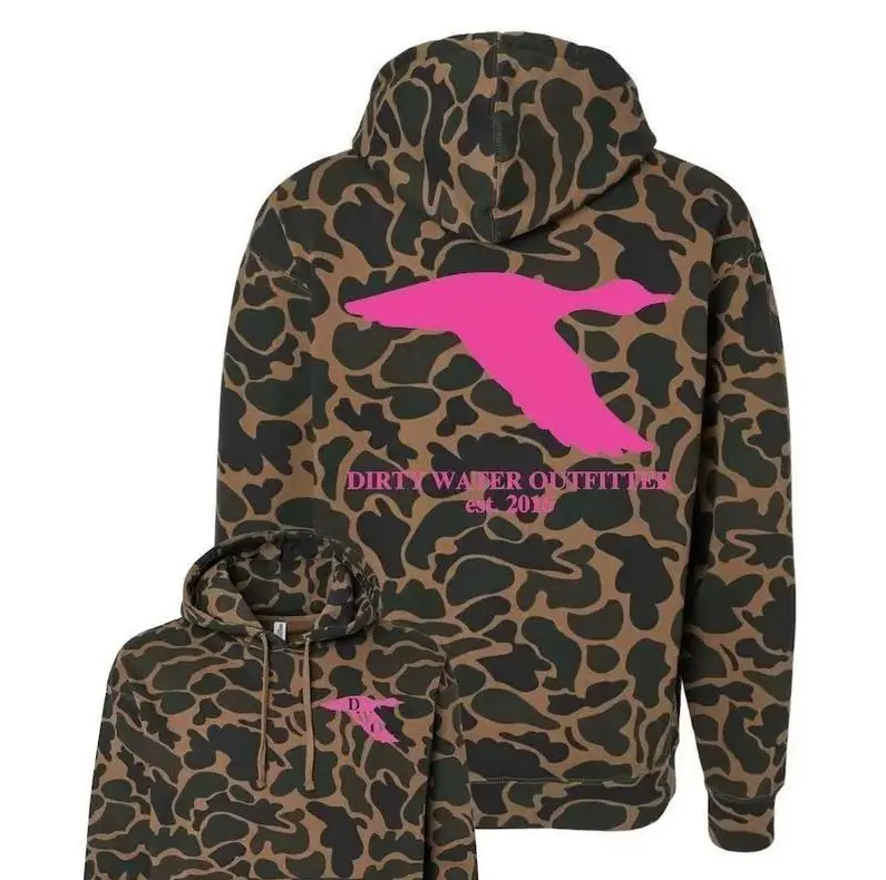 Neon Duck Camo Hoodie, Heavyweight Unisex Outdoor Hoodie for Men & Women, Retro Hunting Pullover Gift for Nature Enthusiasts