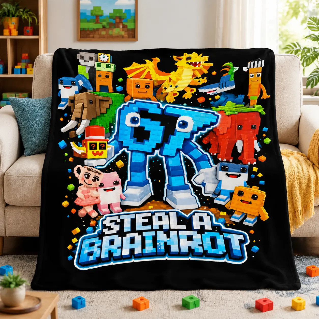 Cartoon Graphic Throw Blanket - Lightweight Soft Textile Bedding, Bold Hues, Playful Vibe, Multi-Size Home Decor, Kids Gift for 6-7 Age Group, Everyday Use for Bedroom Sofa