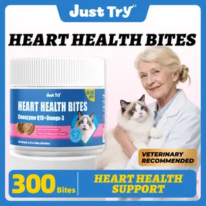 Just Try Coenzyme Q10 Heart Healthy Bites for Cats – Advanced Q10 & Taurine Supplement, Chicken Flavored Soft Chews for Feline Heart Health, 300 Count