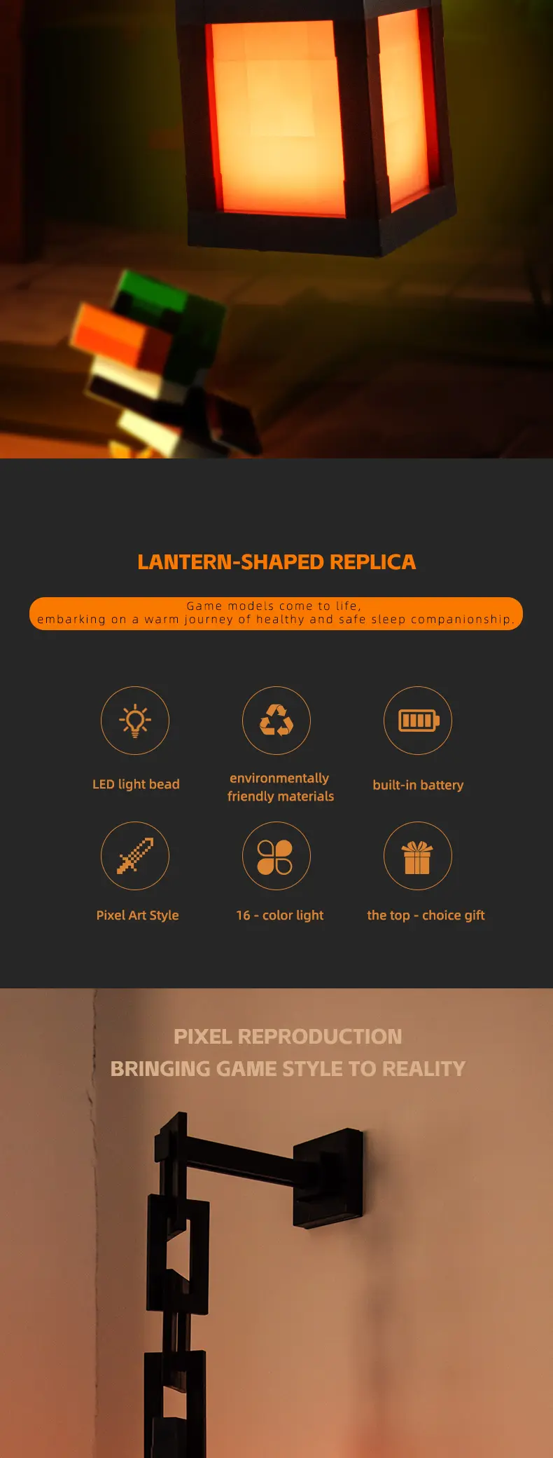 Product Introduction of DIYCOM Funny Pixel Soul Lantern Night Lamp RGB Changing Light Rechargeable Remote Control Handmade Design Four Lighting Modes for Bedroom Gaming Space Halloween Party Decoration Creative Birthday Gift 16 Color Remote Control Version 1