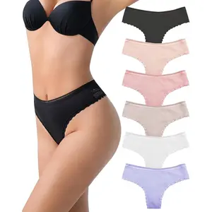 Lace Thongs for Women Sexy Ladies Silk Tanga Panties Breathable Hipster Seamless Underwear 6 Pack