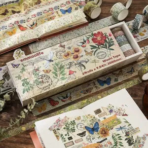 24 Roll Vintage Washi Tape Set Floral Design Decorative Tape for Notebooks DIY Bullet Art Crafts Scrapbooking Handmade Creativity Multipurpose Collage Tape