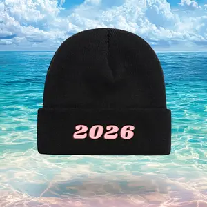 S&H 2026 Graduation Cap - Unisex Black and Pink 2026 Number Design, Warm and Elastic Suitable for All Seasons, Soft and Comfortable Graduation Cap, Suitable for 2026 Graduates, Prom, Christmas Gift