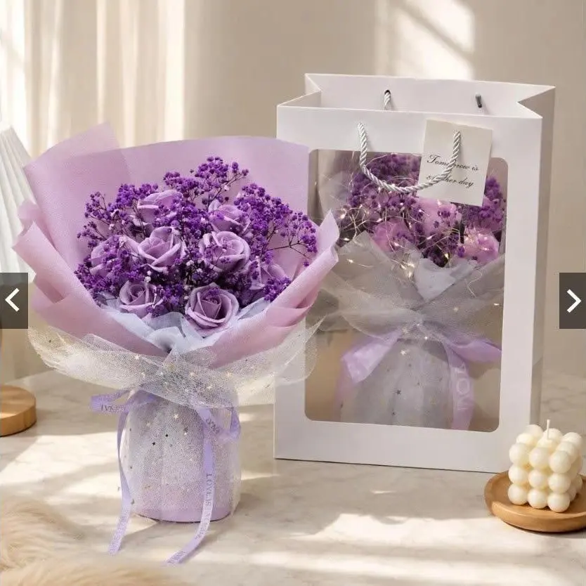 Bouquet of 6–8 Soap Roses Mixed with Baby's Breath