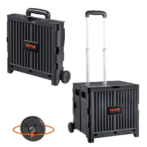 summervibes VEVOR Foldable Utility Cart, 80 lbs Load Capacity, Folding Portable Rolling Crate Handcart with Durable Heavy Duty Telescoping Handle and 2 Wheels for Travel Shopping Moving Luggage Office Use, Black, Travel Use,